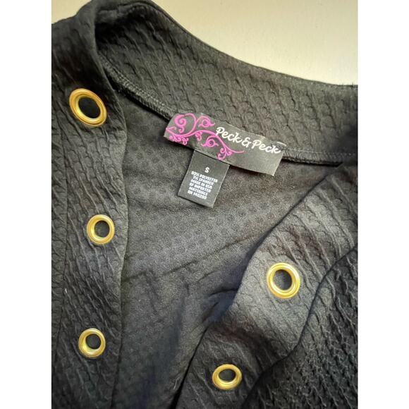 Peck & Peck Black Grommet Waffle design textured Jacket with Ruched Sleeves S - Picture 10 of 10
